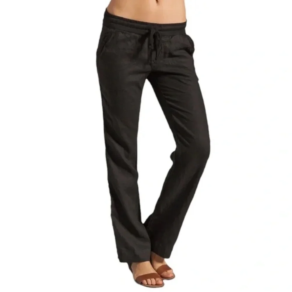 James Perse Black Linen Pull-On Pants Elastic Waist XL